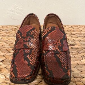 Red and Black Snakeskin Loafers